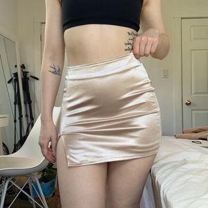 FASHION NOVA satin mini skirt with slit